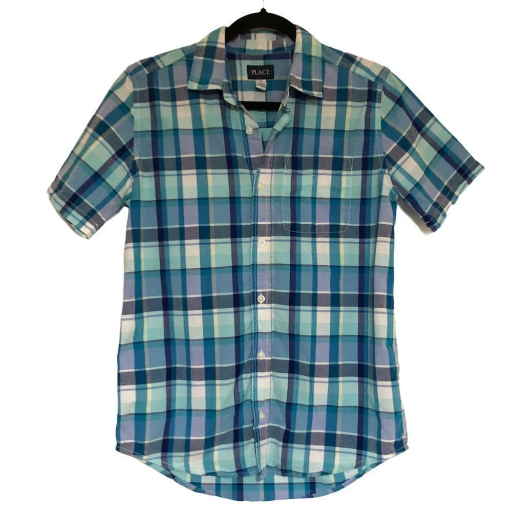 Children’s Place Blue Plaid Shortsleeved Shirt 16